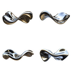 Poster - An element set of, Abstract 3d rendering wave chrome metallic band. Flowing abstract metal shape. Transparent PNG,


