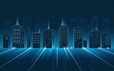 Poster - Digital Cityscape: Futuristic skyline illustration with glowing lines representing data flow, capturing the essence of smart city technology and urban development.