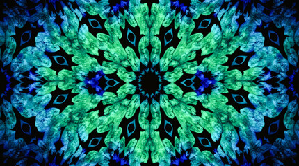Poster - Colorful abstract kaleidoscope pattern showcasing vibrant shades of green and blue.