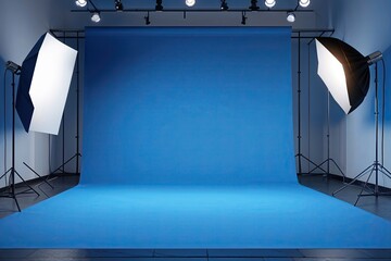 Wall Mural - Empty Blue Background with Spotlight in Studio Setting for Design and Display