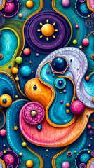 Poster - Colorful abstract design with fluid shapes and vibrant patterns creating an energetic atmosphere. 