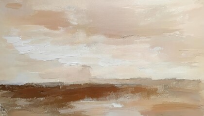 Poster - textured abstract landscape painting with neutral earthy tones, soft clouds, and rugged terrain, perfect for minimalist decor

