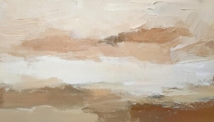 Poster - textured abstract landscape painting with neutral earthy tones, soft clouds, and rugged terrain, perfect for minimalist decor

