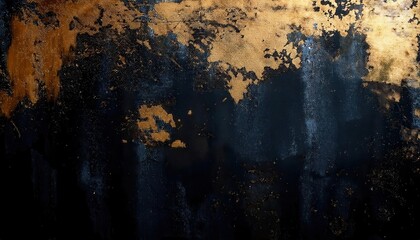 Poster - textured abstract black and gold background with metallic paint splashes, luxury art for wall decor, digital design and branding

