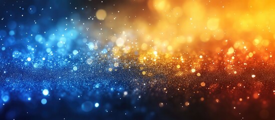 Poster - Abstract background with vibrant blue and orange bokeh lights, creating a dynamic and festive atmosphere. The lights are scattered across the image, exhibiting a mix of soft and sharp points of