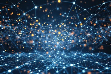 Wall Mural - Dynamic Abstract Technology Background Featuring Particles and Mesh Network Design
