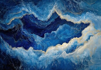 Poster - Abstract Blue and Gold Waves in Ocean-Inspired Artwork with Flowing Textures and Dynamic Patterns for Creative Backgrounds and Designs