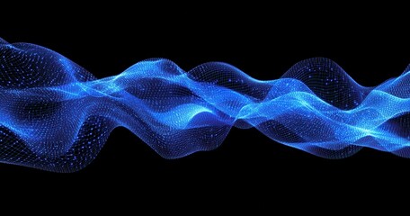 Aufkleber - Abstract Blue Wave Patterns with Glowing Particles on a Black Background for Contemporary Digital Design Projects