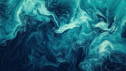 Poster - Abstract fluid art with swirling turquoise and teal colors blending on a deep navy background, creating a mesmerizing oceanic effect