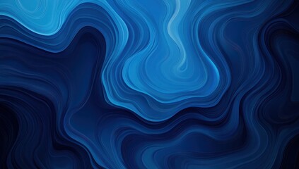 Poster - Abstract fluid texture background in deep blue shades with smooth waves and flowing patterns creating a serene and calming atmosphere for artistic designs