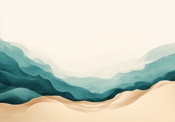 Poster - Abstract landscape with flowing waves in shades of blue and beige, evoking tranquility and calmness, suitable for various design and artistic projects