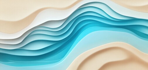 Poster - Abstract Layers of Soft Waves in Blue and Beige Tones Creating a Calm and Tranquil Background for Modern Design Projects