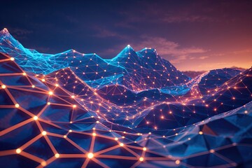 Wall Mural - Vibrant Polygonal Network Landscape and Dynamic Background Rendering