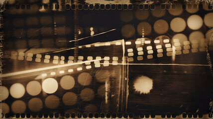 Poster - Abstract Urban Landscape: An artistic, sepia-toned composition of an urban scene with layered textures, geometric shapes, and blurred lights, creating a sense of motion and mystery. 