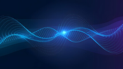 Poster - wave of technology: abstract digital waves pulsing with energy and movement, in shades of blue and p