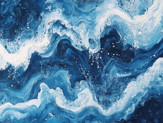 Poster - Abstract Ocean Waves in Shades of Blue with White Highlights and Dynamic Flow for Artistic and Natural Backgrounds or Themes