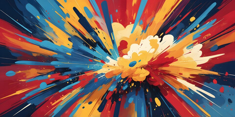 Poster - Vibrant Explosion: A burst of brilliant colors radiates outwards in a captivating display of energy and artistic expression, creating an eye-catching visual