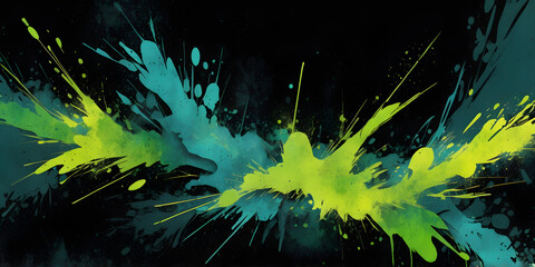 Poster - Abstract Burst: A vibrant display of watercolor splashes explodes across a dark background, the dynamic composition offering a sense of energy and artistic expression.