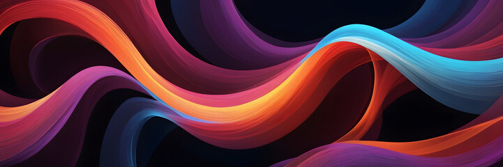 Poster - vibrant flow: a dynamic, abstract composition of flowing, colorful lines on a dark background, evoki