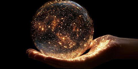 hand-held glass ball filled with sparkling celestial lights