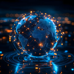 Poster - Planet earth rotating showing global connections and data exchange