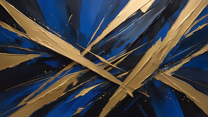 Poster - artistic convergence: abstract artwork features bold strokes of gold and blue hues, creating a dynam