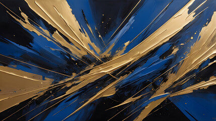 Poster - Abstract Gold and Blue: A dynamic abstract artwork features bold strokes of gold and blue against a dark background, creating a sense of energy and movement.