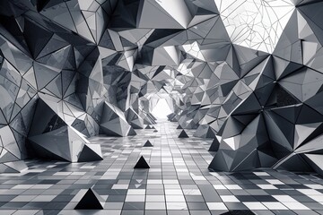 Grayscale Triangle Mosaic Abstract Digital Data Stream Background