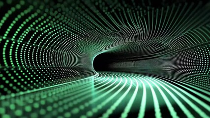 Poster - Green digital tunnel creates a mesmerizing illusion of depth against a dark backdrop, green digital tunnel on black background
