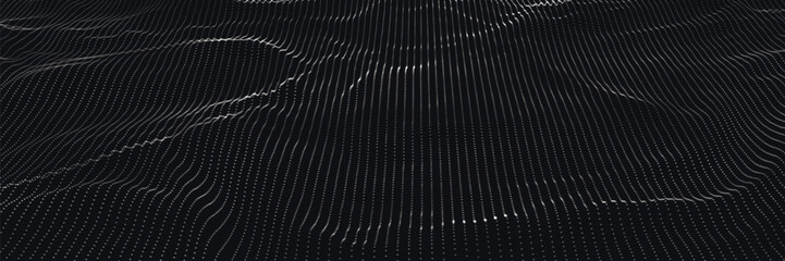 Wall Mural - dynamic wave of glowing dots. futuristic dot wave of bright particles. weave effect. futuristic back