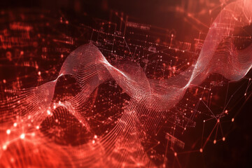 an intricate digital network with red nodes and connections forming a complex web of data flow

