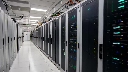 Poster - financial data processing in a server room with advanced technology and infrastructure, financial da