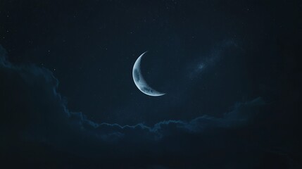 Poster - A crescent moon shining alone in a completely dark night sky