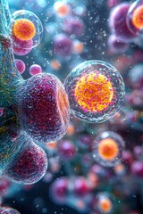 Wall Mural - colorful microscopic close-up of human cells in a dynamic environment