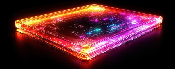 Poster - Close-up of a glowing computer chip with advanced electronic circuitry
