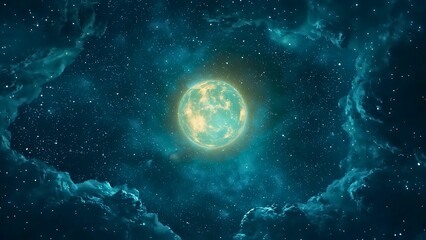 Wall Mural - a luminous celestial object surrounded by swirling clouds in space.