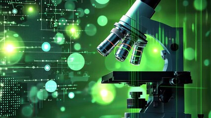 Poster - Scope scanning and digital data processing over green background with intricate patterns, scope scanning and digital data processing over green background