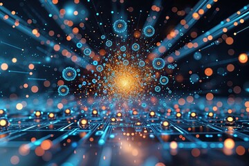 Wall Mural - Vibrant Technology Particle Background on Abstract Surface Design