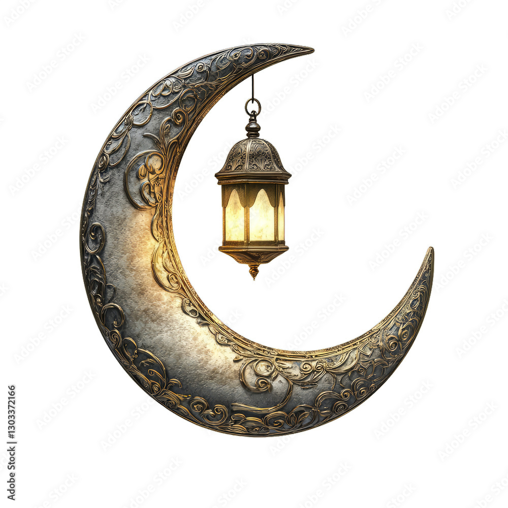 Ramadan Lantern and Moon isolated on white background, PNG file, old ...