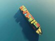 © ANUAR - Aerial View of Large Cargo Ship Loaded with Colorful Containers Navigating Calm Ocean Waters in Bright Daylight