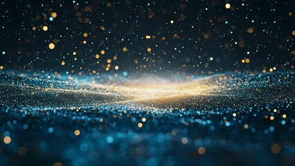 Poster - sparkling golden lights on an abstract blue background 