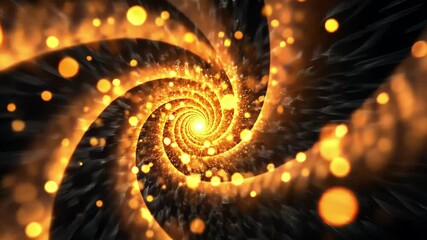 Poster - Bright particles create a motion visual representing sound and music in a swirling vortex of energy, Wave of bright particles, sound and music motion visualization