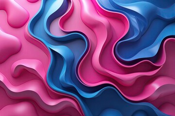 Wall Mural - Vibrant 3D Abstract Background Featuring Pink and Blue Wavy Textures