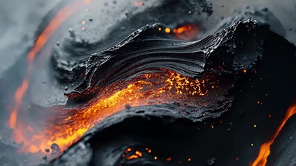 Poster - Particles curling like smoke in a mesmerizing display of fiery orange and dark textures, 4K Particles Curling Like Smoke