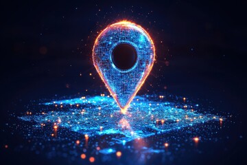 Poster - Glowing digital location icon symbolizing technology, navigation, and advanced data connectivity