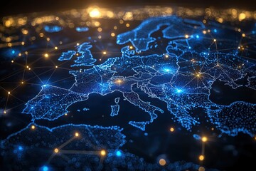 Aufkleber - digital representation of the european map with glowing network connections