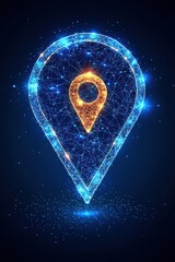 Poster - Abstract glowing location pin in a digital network futuristic style
