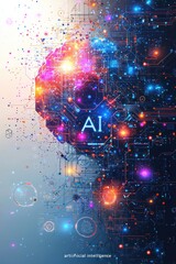 Poster - abstract representation of artificial intelligence with colorful circuit patterns and lighting