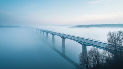 Poster - A bridge stretching across an endless fog-covered river