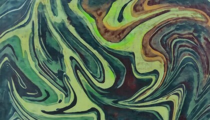 Poster - abstract green and brown fluid marble texture with organic swirls, artistic background for digital design, wall art, and prints

